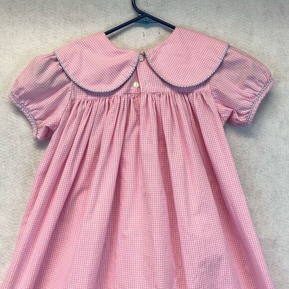 Vtg KELLY'S KIDS Dress Girl 7-8 Pink White Gingham Short Sleeve Peterpan Collar - Picture 10 of 13